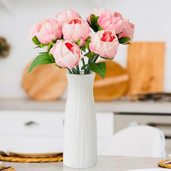 Artificial Peony Flowers 14 Inch Blush Pink Real Touch Faux Peonies (6 Flowers, 2 Buds) for Home Decor, Table & Entryway Arrangements, Wedding Centerpieces