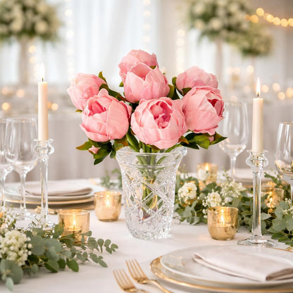 Artificial Peony Flowers 14 Inch Blush Pink Real Touch Faux Peonies (6 Flowers, 2 Buds) for Home Decor, Table & Entryway Arrangements, Wedding Centerpieces