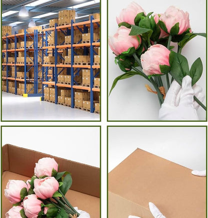 Artificial Peony Flowers 14 Inch Blush Pink Real Touch Faux Peonies (6 Flowers, 2 Buds) for Home Decor, Table & Entryway Arrangements, Wedding Centerpieces