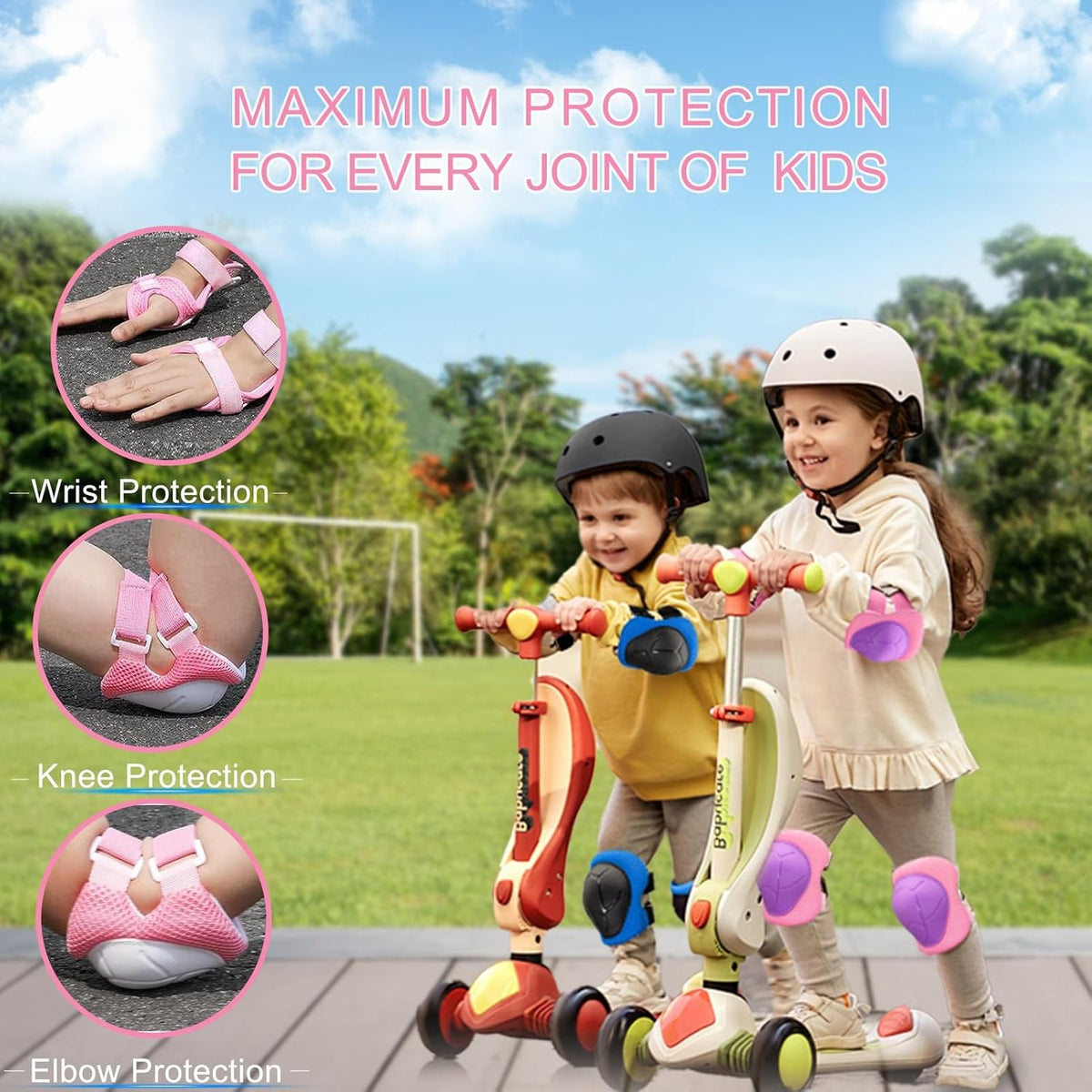 ATOOWTO Knee Pads and Elbow Pads Wrist Guards Set for Kids