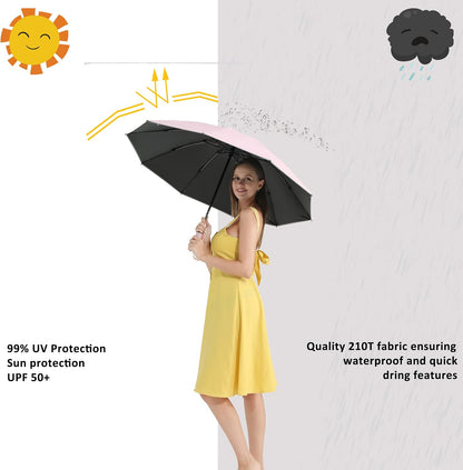 Inverted UV Umbrella for Rain and Sun Medium Size UPF 50+ Rverse Compact Umbrella Auto Open Close