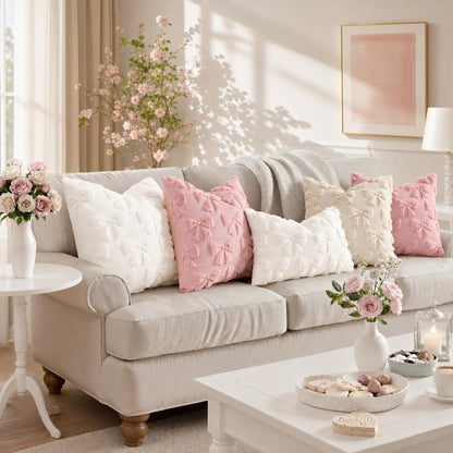 Pink Bow Cute Girl Faux Fur Throw Pillow Covers 20x20 Set of 2