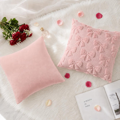 Pink Bow Cute Girl Faux Fur Throw Pillow Covers 20x20 Set of 2