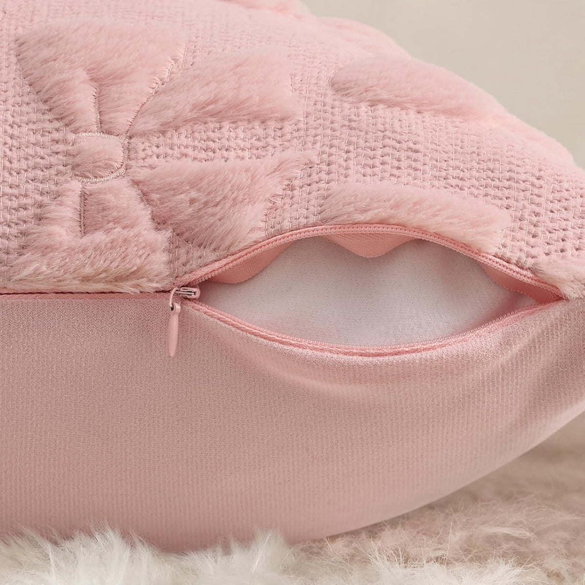 Pink Bow Cute Girl Faux Fur Throw Pillow Covers 20x20 Set of 2