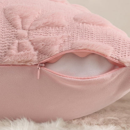 Pink Bow Cute Girl Faux Fur Throw Pillow Covers 20x20 Set of 2