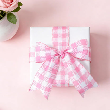 Pink and White Gingham Ribbon Pink Plaid Wired Ribbon 2.5 Inch 10 Yards