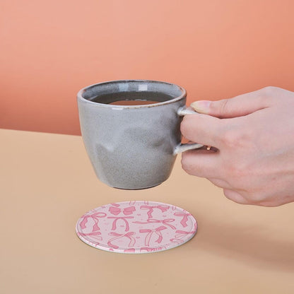 6 Pcs Pink Cute Ribbon Bow Drink Coasters with Holder Coasters for Drinks Coffee Table Home Decor Housewarming Gift