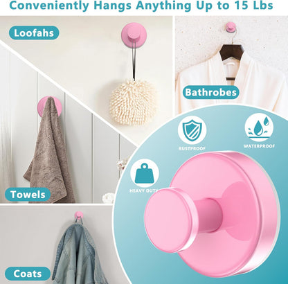 Suction Cup Hooks for Shower,Removable No Drill Towel Hooks,Pink 4 Pcs