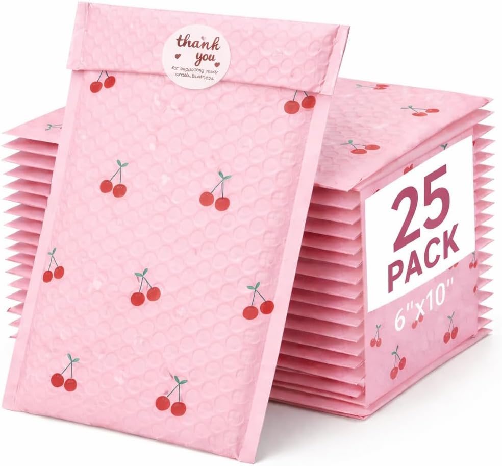Bubble Mailers 6x10 25 Pack Pink Custom Designer Padded Envelopes