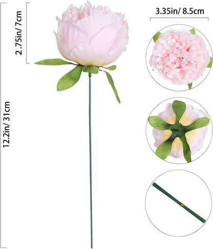 Pink Peonies Artificial Flowers 16pcs Light Pink Flowers Silk Flowers Fake Peonies Faux Peony Flowers Heads with Stem Floral Arrangement for Home Wedding Party Festival Decor (Light Pink)