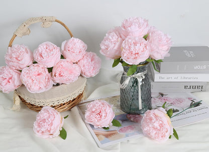 Pink Peonies Artificial Flowers 16pcs Light Pink Flowers Silk Flowers Fake Peonies Faux Peony Flowers Heads with Stem Floral Arrangement for Home Wedding Party Festival Decor (Light Pink)