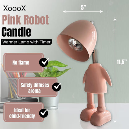 Pink Robot Candle Warmer Lamp with Timer - Aesthetic Room Decor for Teen Girls, Cute Kawaii Desk Lamp, Dimmable Electric Wax Melt Warmer, Unique Gifts for Women & Gamers