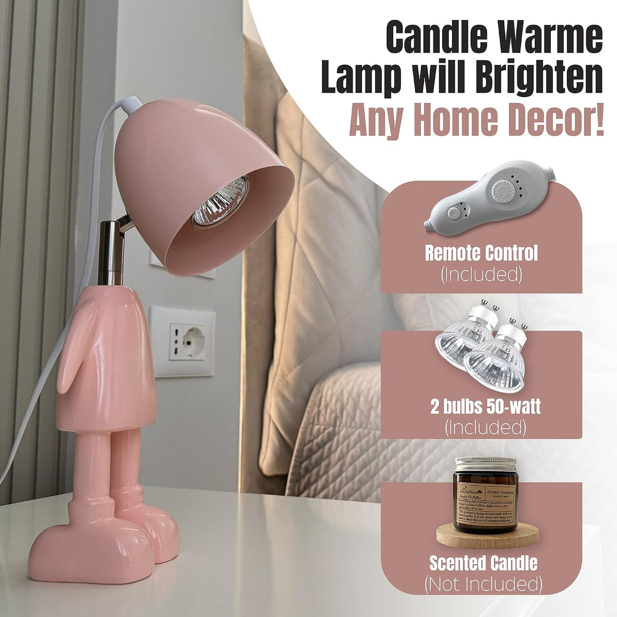 Pink Robot Candle Warmer Lamp with Timer - Aesthetic Room Decor for Teen Girls, Cute Kawaii Desk Lamp, Dimmable Electric Wax Melt Warmer, Unique Gifts for Women & Gamers