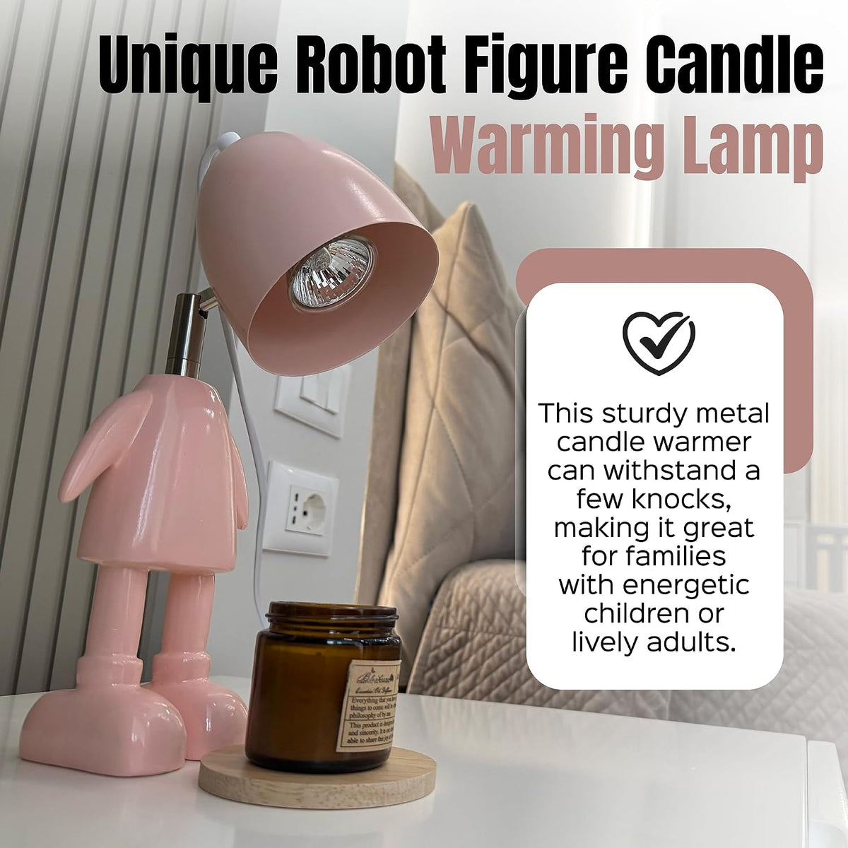 Pink Robot Candle Warmer Lamp with Timer - Aesthetic Room Decor for Teen Girls, Cute Kawaii Desk Lamp, Dimmable Electric Wax Melt Warmer, Unique Gifts for Women & Gamers