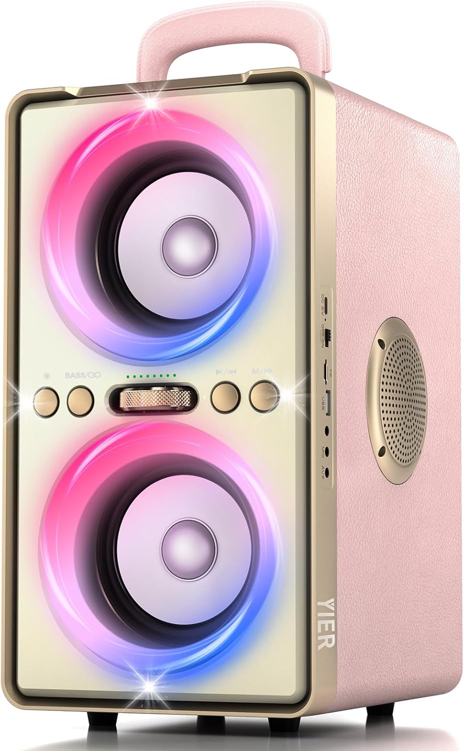 Bluetooth Speaker, 240W Peak Loud Party Speaker with Big Bass, 20H Playtime, TWS, BT5.3, Large Portable Wireless Boom Box with LED Light for Outdoor Backyard Beach Home (Leather Pink)