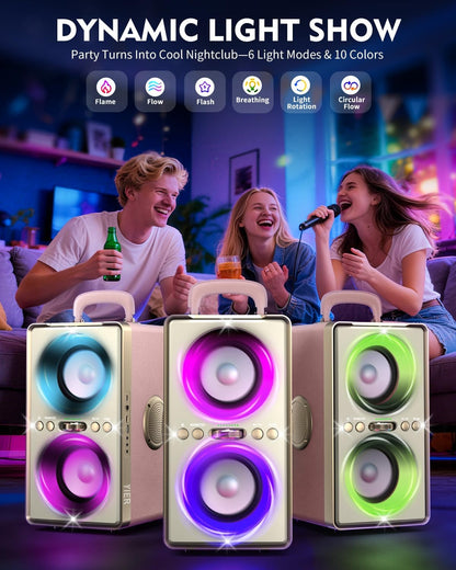 Bluetooth Speaker, 240W Peak Loud Party Speaker with Big Bass, 20H Playtime, TWS, BT5.3, Large Portable Wireless Boom Box with LED Light for Outdoor Backyard Beach Home (Leather Pink)
