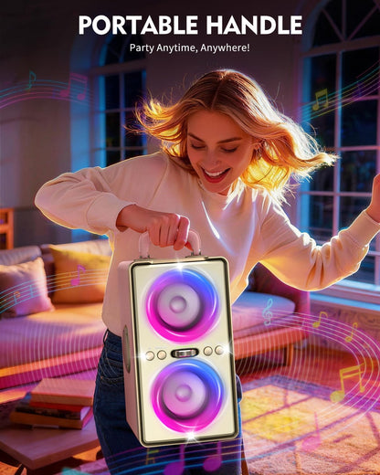 Bluetooth Speaker, 240W Peak Loud Party Speaker with Big Bass, 20H Playtime, TWS, BT5.3, Large Portable Wireless Boom Box with LED Light for Outdoor Backyard Beach Home (Leather Pink)