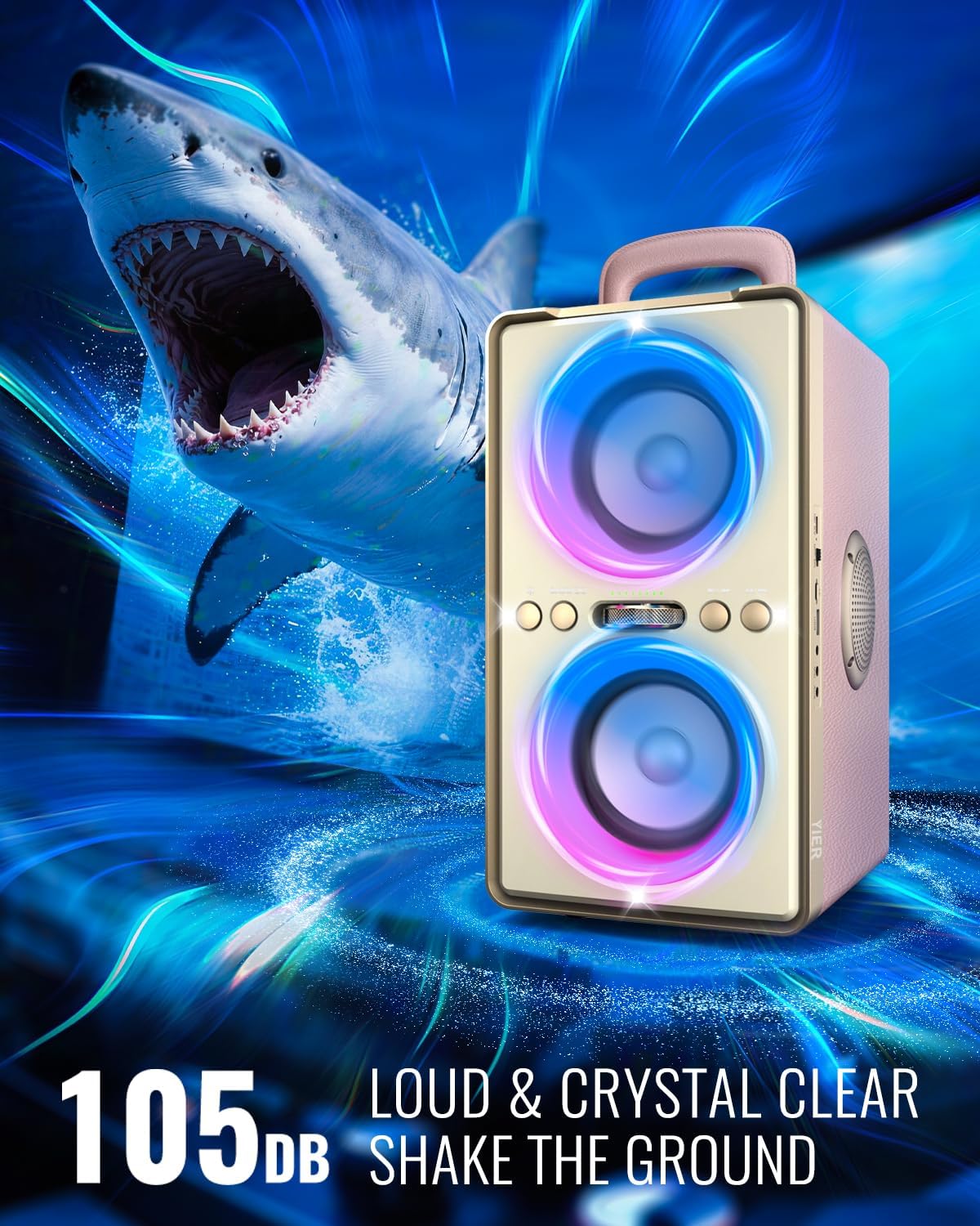 Bluetooth Speaker, 240W Peak Loud Party Speaker with Big Bass, 20H Playtime, TWS, BT5.3, Large Portable Wireless Boom Box with LED Light for Outdoor Backyard Beach Home (Leather Pink)