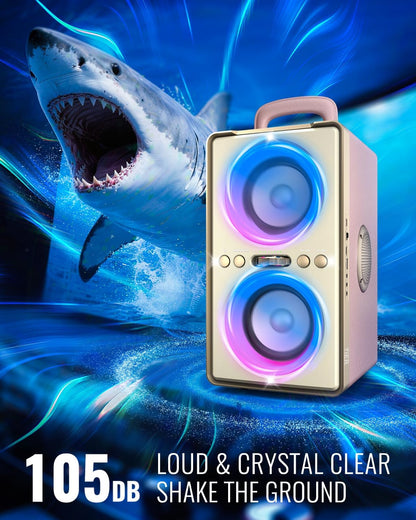 Bluetooth Speaker, 240W Peak Loud Party Speaker with Big Bass, 20H Playtime, TWS, BT5.3, Large Portable Wireless Boom Box with LED Light for Outdoor Backyard Beach Home (Leather Pink)