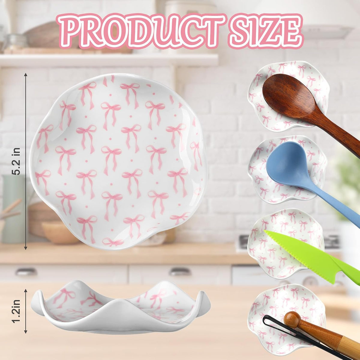 Pink Bow Spoon Rest for Stove Top,Kitchen Counter, Pink Bow