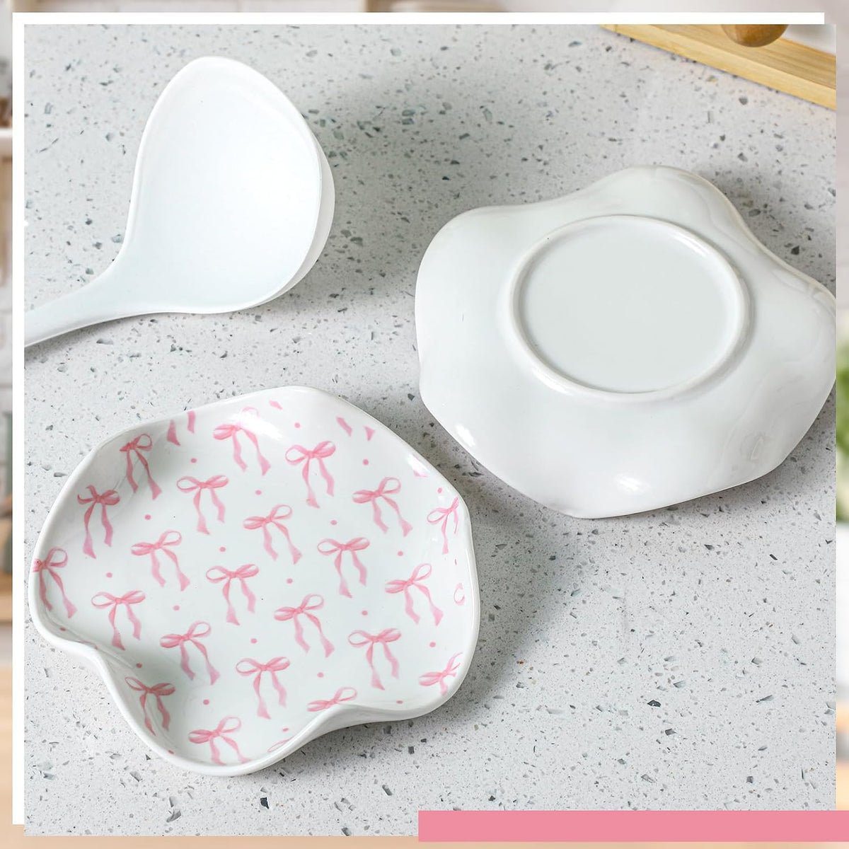 Pink Bow Spoon Rest for Stove Top,Kitchen Counter, Pink Bow
