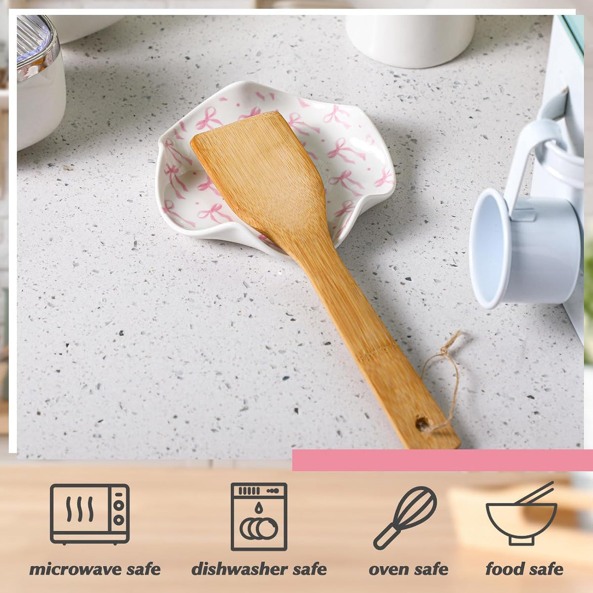 Pink Bow Spoon Rest for Stove Top,Kitchen Counter, Pink Bow
