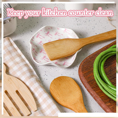 Pink Bow Spoon Rest for Stove Top,Kitchen Counter, Pink Bow