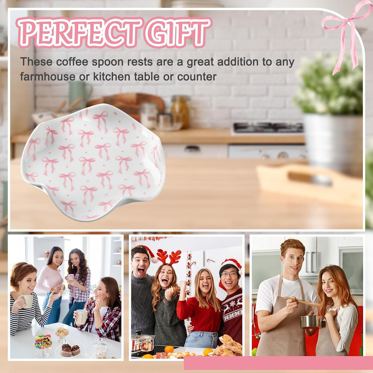 Pink Bow Spoon Rest for Stove Top,Kitchen Counter, Pink Bow
