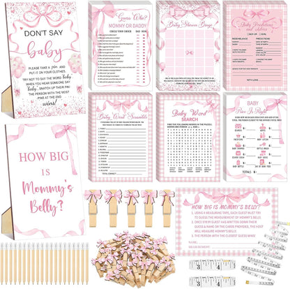 426 Pcs Pink Bow Baby Shower Games Set for Girls, 8 Games