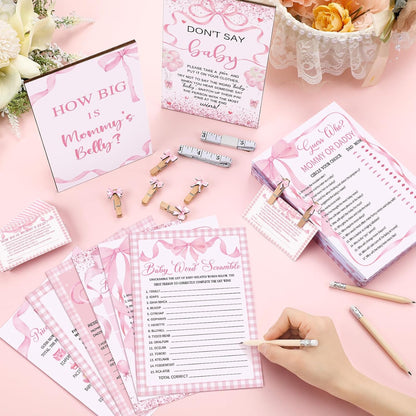 426 Pcs Pink Bow Baby Shower Games Set for Girls, 8 Games