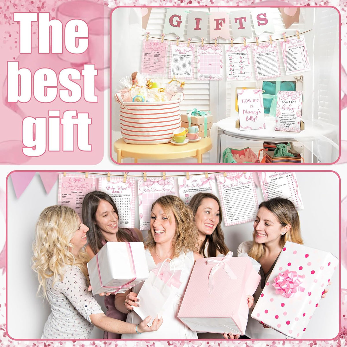 426 Pcs Pink Bow Baby Shower Games Set for Girls, 8 Games