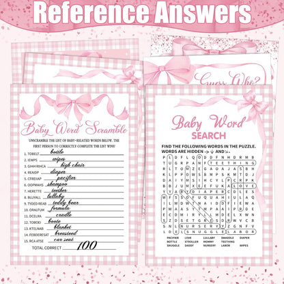 426 Pcs Pink Bow Baby Shower Games Set for Girls, 8 Games