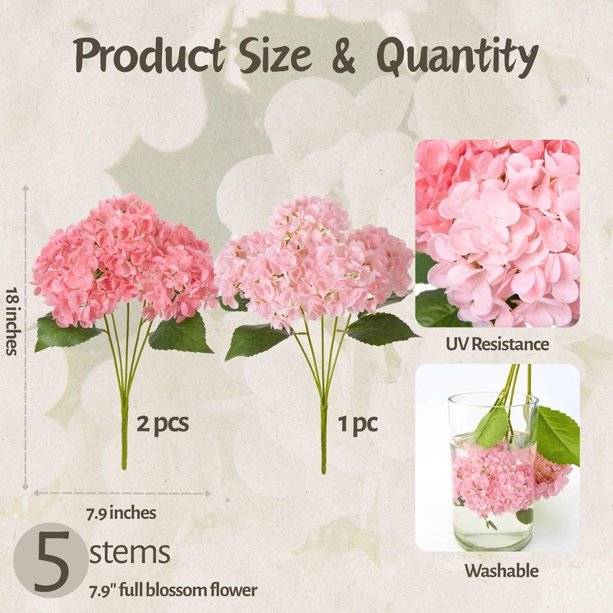 Artificial Flowers Fake Outdoor Hydrangea with Long Stem UV Resistant