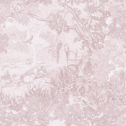 Pink Peel and Stick Wallpaper Neutral Wall Paper 17.3in×6.56ft Vintage Removable Self-Adhesive Wallpaper Animals Jungle Contact Paper for Cabinets Bathroom Walls Covering Vinyl Roll