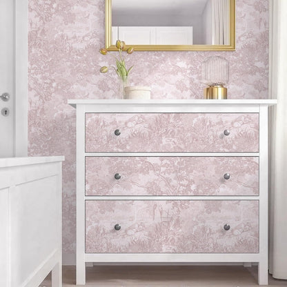 Pink Peel and Stick Wallpaper Neutral Wall Paper 17.3in×6.56ft Vintage Removable Self-Adhesive Wallpaper Animals Jungle Contact Paper for Cabinets Bathroom Walls Covering Vinyl Roll