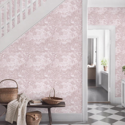 Pink Peel and Stick Wallpaper Neutral Wall Paper 17.3in×6.56ft Vintage Removable Self-Adhesive Wallpaper Animals Jungle Contact Paper for Cabinets Bathroom Walls Covering Vinyl Roll