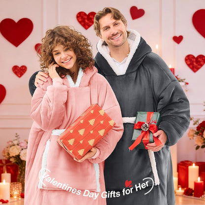 Pink Wearable Blanket Hoodie,Oversized Cat Lovers Sweatshirt Blanket for Adult, Birthday Gifts for Women,Mom,Men,Cozy Sherpa Hooded Blanket with Giant Pocket Winter Gifts,Mellow Rose Standard