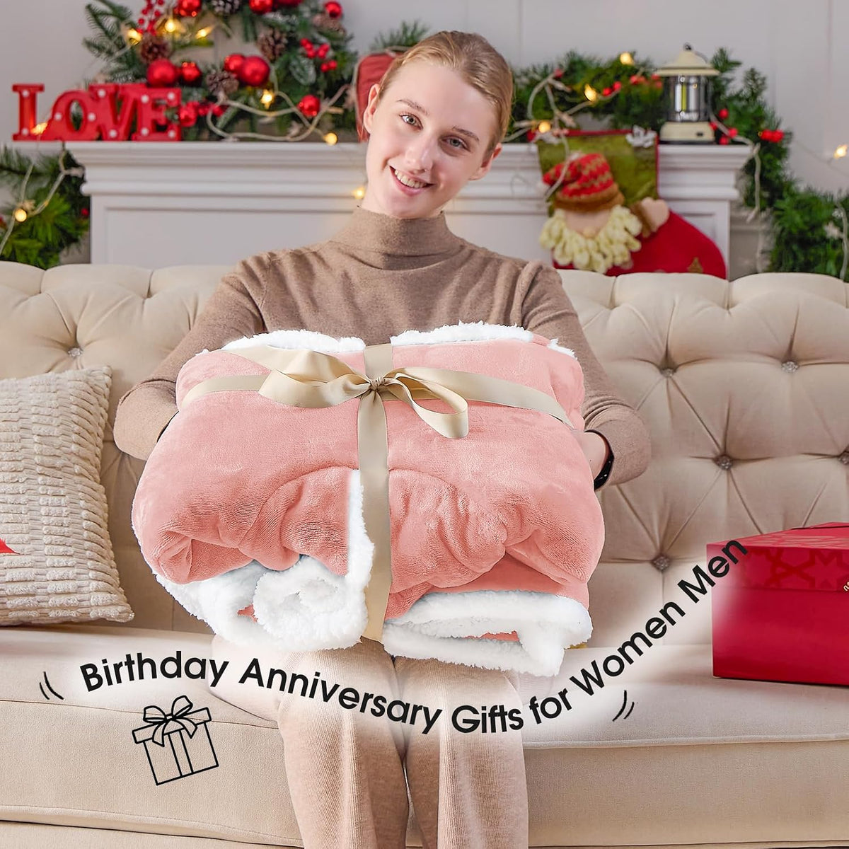Pink Wearable Blanket Hoodie,Oversized Cat Lovers Sweatshirt Blanket for Adult, Birthday Gifts for Women,Mom,Men,Cozy Sherpa Hooded Blanket with Giant Pocket Winter Gifts,Mellow Rose Standard