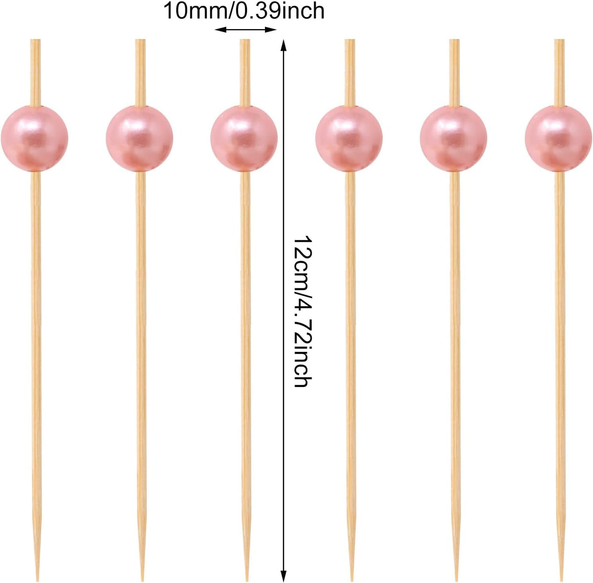 100PCS Pink Pearl Bamboo Cocktail Picks Fruit Food Hamburger Toothpicks Cupcake Toppers Sandwich Appetizer Decorative Skewers Drink Garnish Holiday Birthday Party Decoration Sticks