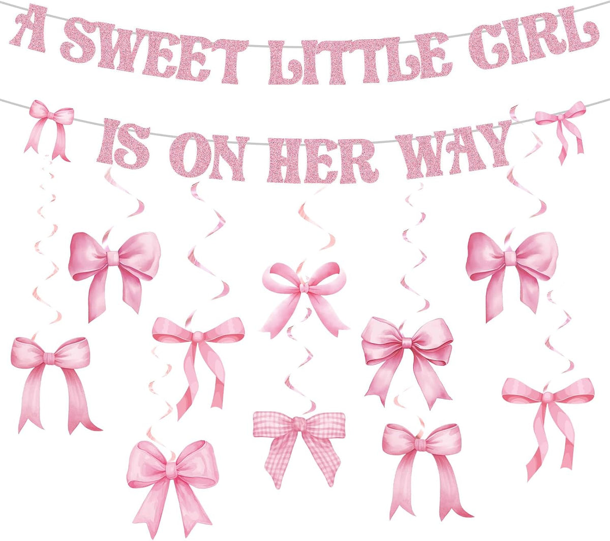 Pink Baby Shower Decorations a Sweet Little Girl Is on Her Way Banner Pink Bow Swirls Coquette Baby Shower Decor for Birthday Gender Reveal Photo Props Sign Party Supplies