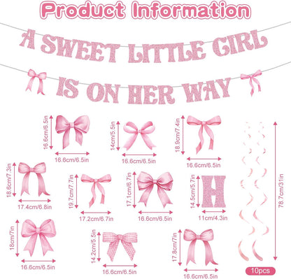 Pink Baby Shower Decorations a Sweet Little Girl Is on Her Way Banner Pink Bow Swirls Coquette Baby Shower Decor for Birthday Gender Reveal Photo Props Sign Party Supplies