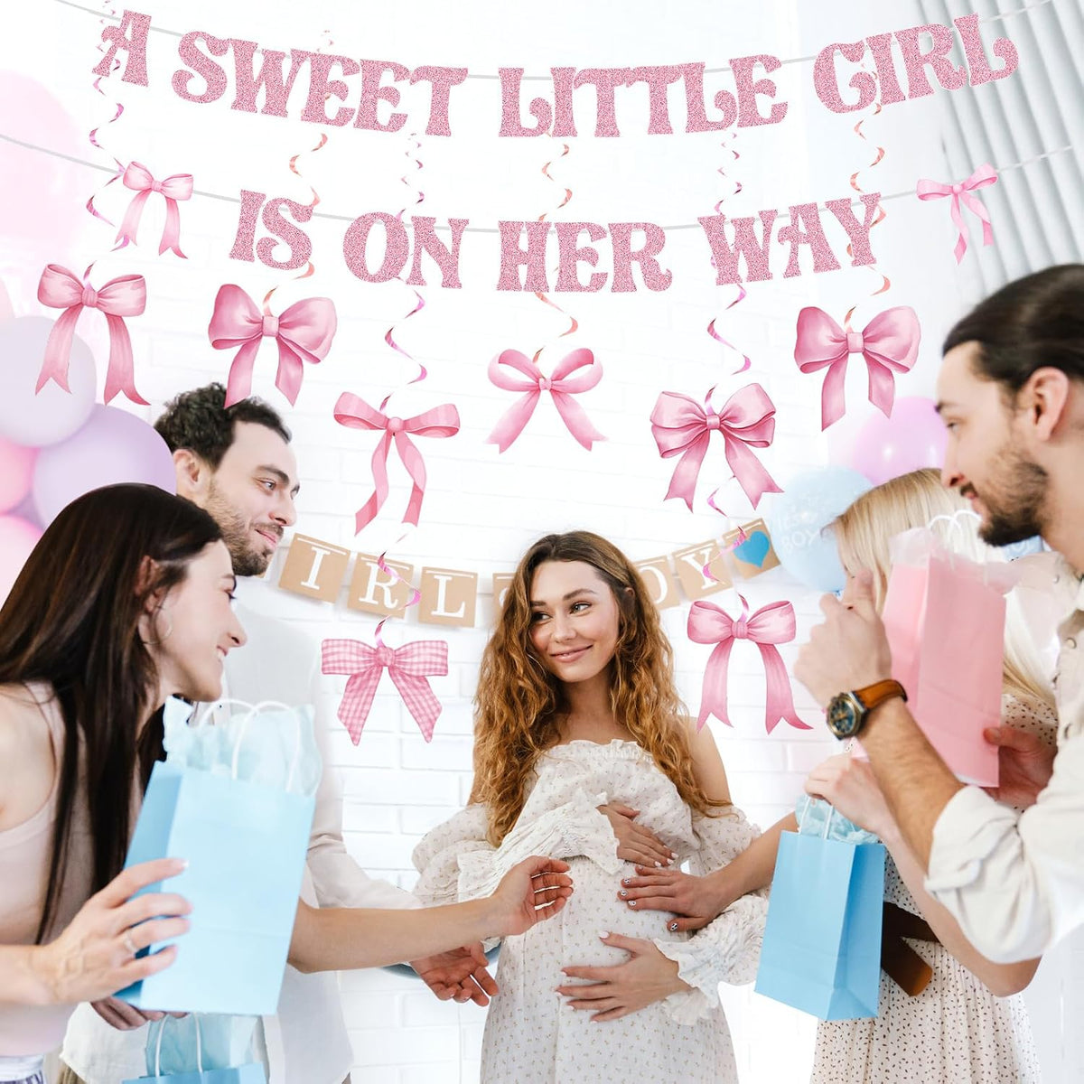 Pink Baby Shower Decorations a Sweet Little Girl Is on Her Way Banner Pink Bow Swirls Coquette Baby Shower Decor for Birthday Gender Reveal Photo Props Sign Party Supplies