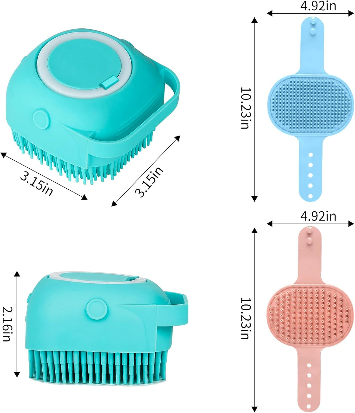 3-in-1 Dog Grooming Brush | Adjustable Handle Shampoo Brush & Scrubber for Short & Long Haired Dogs & Cats (Blue Pink Blue)