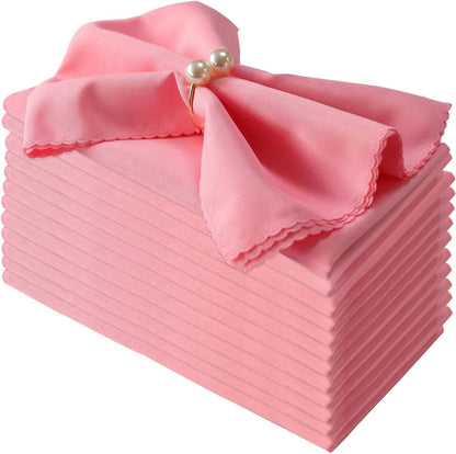 Polyester Napkins Set of 12, Pink Washable Reusable Napkins, Perfect for Valentine's Day Wedding, Thanksgiving or Any Holiday