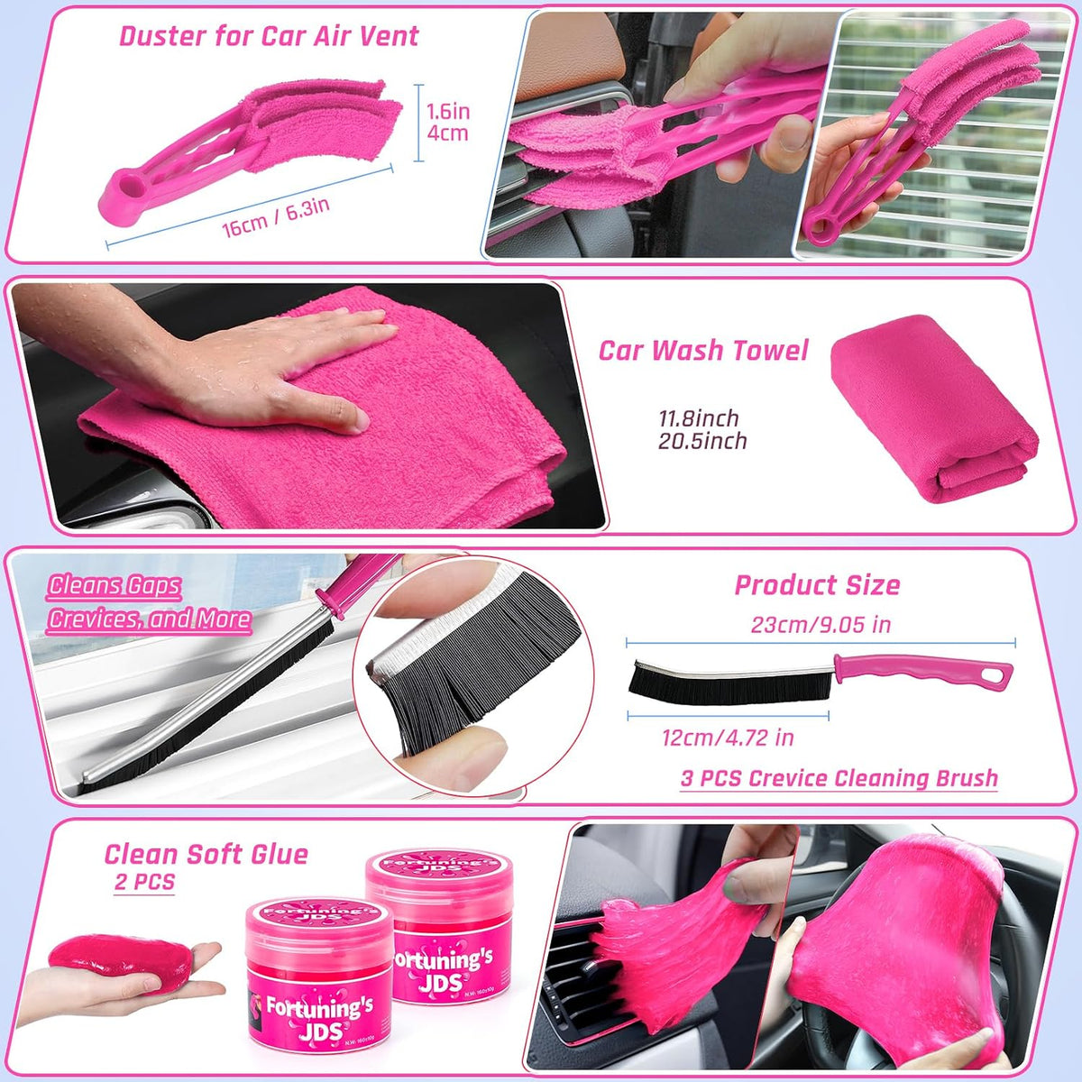 55PCS Pink Car Detailing Kit Interior Cleaner with High Power Handheld Vacuum, Car Wash kit with Detailing Brush Set,Car Interior Detailing Kit,Car Accessories for Cars,Gifts for Women