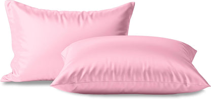 Mocassi Premium Set of 2 Satin Pillowcases with Hidded Zipper - Wrinkle Free, Smooth and Cooling Luxurious Satin Silky Pack of 2 Ultra Soft Pillow Covers, Standard/Queen, Light Pink