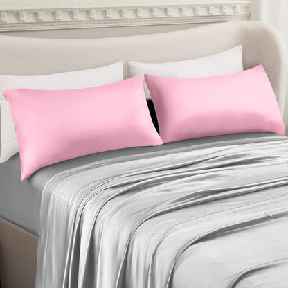 Mocassi Premium Set of 2 Satin Pillowcases with Hidded Zipper - Wrinkle Free, Smooth and Cooling Luxurious Satin Silky Pack of 2 Ultra Soft Pillow Covers, Standard/Queen, Light Pink