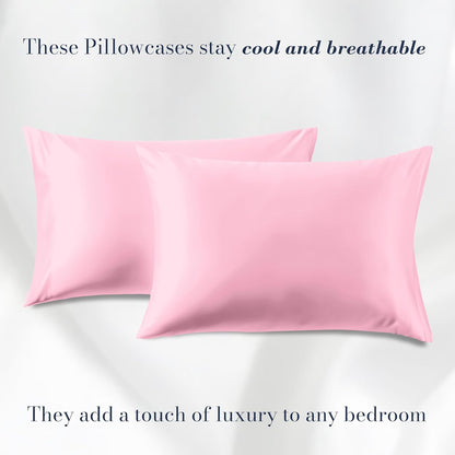 Mocassi Premium Set of 2 Satin Pillowcases with Hidded Zipper - Wrinkle Free, Smooth and Cooling Luxurious Satin Silky Pack of 2 Ultra Soft Pillow Covers, Standard/Queen, Light Pink
