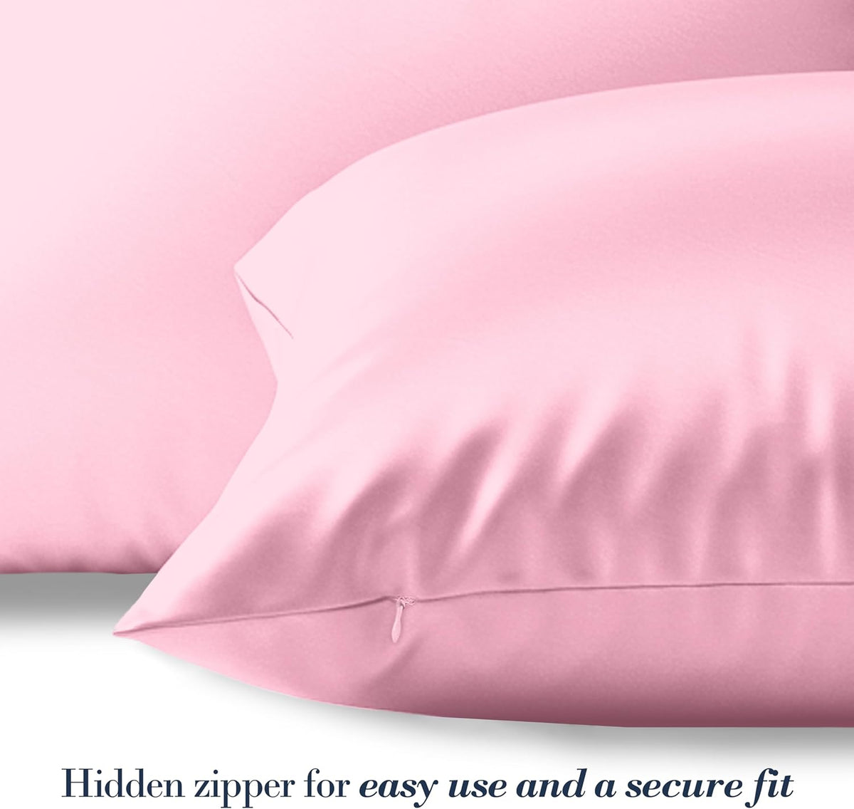 Mocassi Premium Set of 2 Satin Pillowcases with Hidded Zipper - Wrinkle Free, Smooth and Cooling Luxurious Satin Silky Pack of 2 Ultra Soft Pillow Covers, Standard/Queen, Light Pink