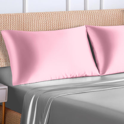 Mocassi Premium Set of 2 Satin Pillowcases with Hidded Zipper - Wrinkle Free, Smooth and Cooling Luxurious Satin Silky Pack of 2 Ultra Soft Pillow Covers, Standard/Queen, Light Pink